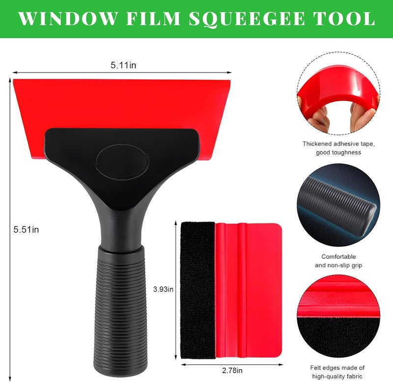 Yourkar 2 PCS Window Tint Kit Tools, Professional Vinyl Wrap Kit with Plastic Squeegee & Felt Squeegee, Universal Privacy Film Installation Tint Tools for Vehicle Glass Home (Red) - Image 2